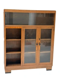 1930s Art Deco Modernist Bookcase, Solid Oak with Glass Doors